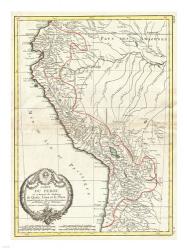 1775 Bonne Map of Peru, Ecuador, Bolivia, and the Western Amazon | Obraz na stenu