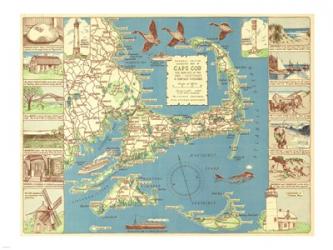 1940 Colonial Craftsman Decorative Map of Cape Cod, Massachusetts | Obraz na stenu