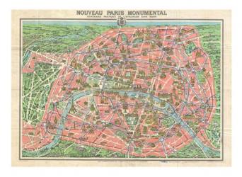 Map of Paris circa 1931 including monuments | Obraz na stenu