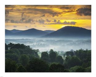 Asheville NC Blue Ridge Mountains Sunset and Fog Landscape | Obraz na stenu