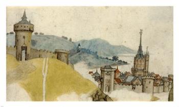 View of a Walled City in River Landscape | Obraz na stenu