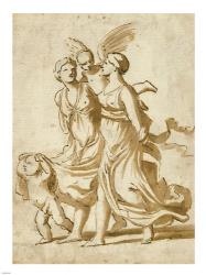 Two Girls Accompanied by Cupid | Obraz na stenu