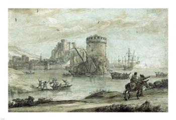 Figures in a Landscape before a Harbor | Obraz na stenu