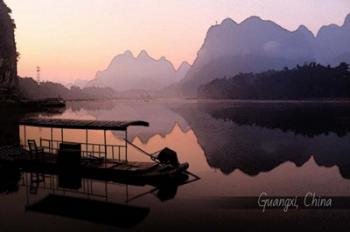 Vintage Boat on River in Guangxi Province, China, Asia | Obraz na stenu