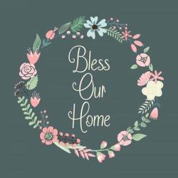 Bless Our Home Floral Teal | Obraz na stenu