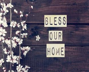 Bless Our Home Flowers on Wood Background | Obraz na stenu
