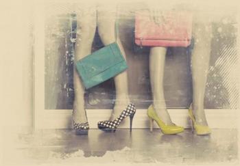 Vintage Fashion Pop of Color Heels and Handbags | Obraz na stenu
