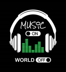 Music On, World Off Headphones Black Background | Obraz na stenu