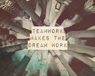 Teamwork Makes The Dream Work Stacking Hands Black and White | Obraz na stenu