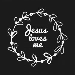 Jesus Loves Me - Wreath Doodle Black | Obraz na stenu