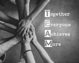 Together Everyone Achieves More - Stacking Hands Grayscale | Obraz na stenu