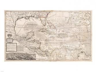 1732 Herman Moll Map of the West Indies, Florida, Mexico, and the Caribbean | Obraz na stenu