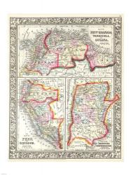1860 Mitchell's Map of Peru, Ecuador, Venezuela, Columbia and Argentina | Obraz na stenu