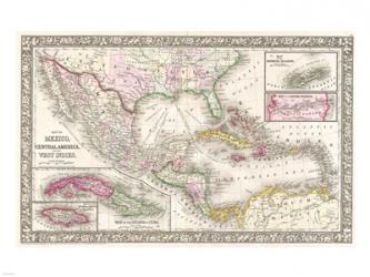 1866 Mitchell Map of Mexico and the West Indies | Obraz na stenu