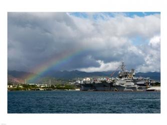 US Navy, A Rainbow Arches Near the Aircraft Carrier USS Kitty Hawk | Obraz na stenu