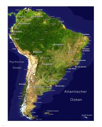 South America - Satellite Orthographic Political Map | Obraz na stenu