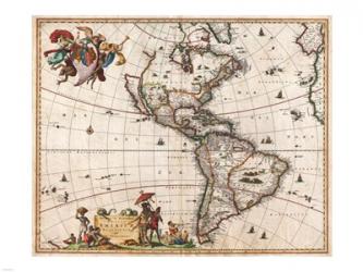 1658 Visscher Map of North America and South America | Obraz na stenu