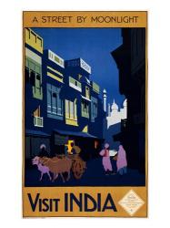 Visit India, a street by moonlight, travel poster 1920 | Obraz na stenu