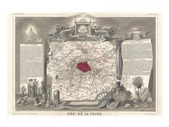 1852 Levasseur Map of the Department de la Seine | Obraz na stenu