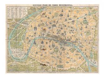1890 Guilmin Map of Paris, France with Monuments | Obraz na stenu