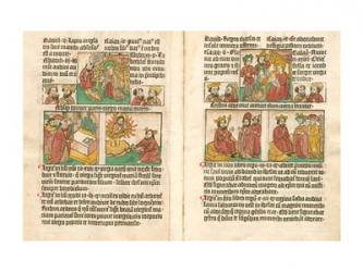Spread from the Biblia Pauperum printed by Albrecht Pfister | Obraz na stenu