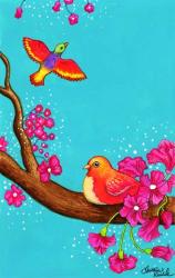 Pink Flower Birds | Obraz na stenu