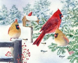 Cardinals In Snow Flurry | Obraz na stenu