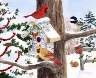 Winter Birdhouse And Cardinals | Obraz na stenu