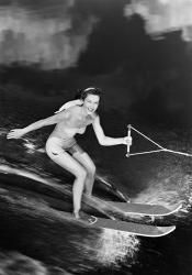 1950s Smiling Woman In A White Two Piece Bathing Suit | Obraz na stenu