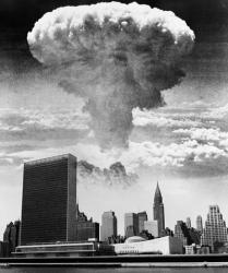 1950s 1960s Mushroom Cloud Over United Nations Building | Obraz na stenu