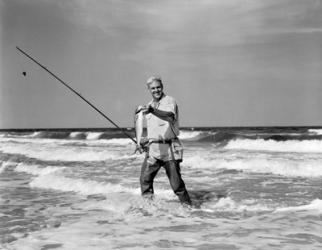 1950s Older Man Standing In Surf | Obraz na stenu
