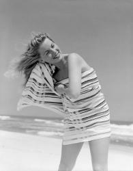 1950s 1960s Blond Woman Wrapped In Towel Drying Hair | Obraz na stenu