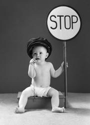 1940s Baby Boy Holding Stop Sign | Obraz na stenu