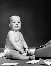 1950s 1960s Baby In Diaper Sticking Out Tongue | Obraz na stenu