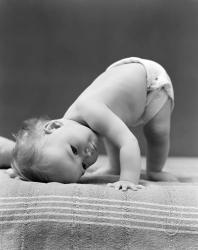 1940s Baby Bending Down With Head On Blanket | Obraz na stenu