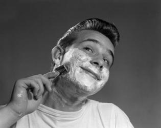 1950s Young Man Shaving With Safety Razor | Obraz na stenu