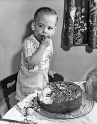 1950s Little Boy Toddler Standing On Chair | Obraz na stenu