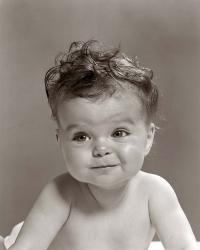 1950s Portrait Baby With Messy Curly Hair & Straight Face | Obraz na stenu