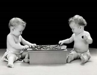 1930s 1940s Twin Babies Playing Game Of Checkers | Obraz na stenu
