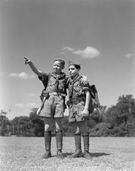 1950s Two Boy Scouts One Pointing Wearing Hiking Gear | Obraz na stenu
