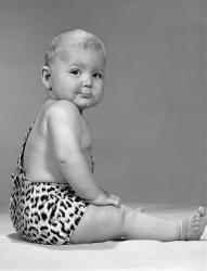 1960s Grumpy Expression Baby In Leopard Costume | Obraz na stenu