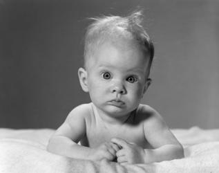 1960s Baby Lying On Stomach With Messy Hair | Obraz na stenu