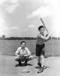 1930s Two Boys Batter And Catcher Playing Baseball | Obraz na stenu