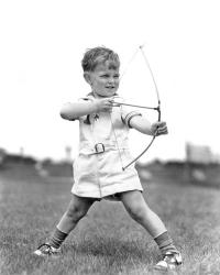 1930s Boy Outdoors Aiming Toy Bow And Arrow Archery | Obraz na stenu