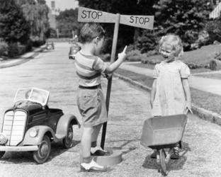 1930s 1940s Boy Playing Traffic Cop | Obraz na stenu