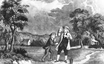 June 1752 Benjamin Franklin Out Flying His Kite In Thunderstorm As An Experiment In Electricity And Lightning | Obraz na stenu