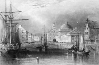 Skyline Boston Massachusetts From Waterfront Showing Fanueil Hall Engraving By T. A. Prior From Bartlett | Obraz na stenu