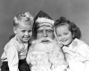 Santa Claus Posing With Young Boy And Girl | Obraz na stenu