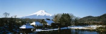 Houses in front of a mountain, Mt Fuji, Honshu, Japan | Obraz na stenu