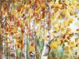 Watercolor Fall Aspens | Obraz na stenu